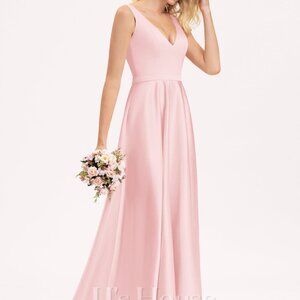 A-line V-Neck Floor-Length Satin Bridesmaid Dress- Never worn